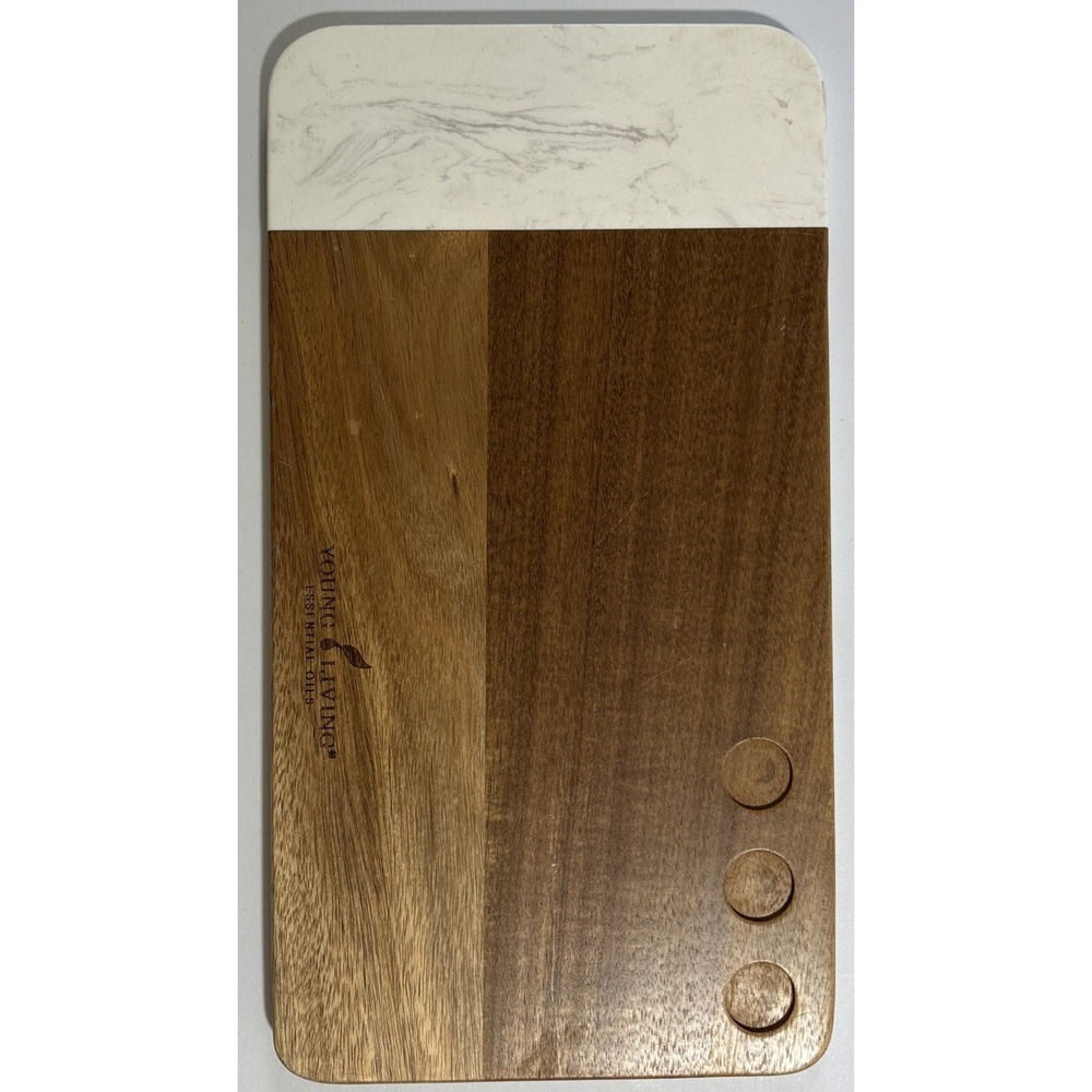 YOUNG LIVING Cutting Board 13" Carved Wood Marble Charcuterie Essential Oil Tray